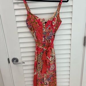 J. Crew Red Sundress with Spaghetti Straps and Floral Print